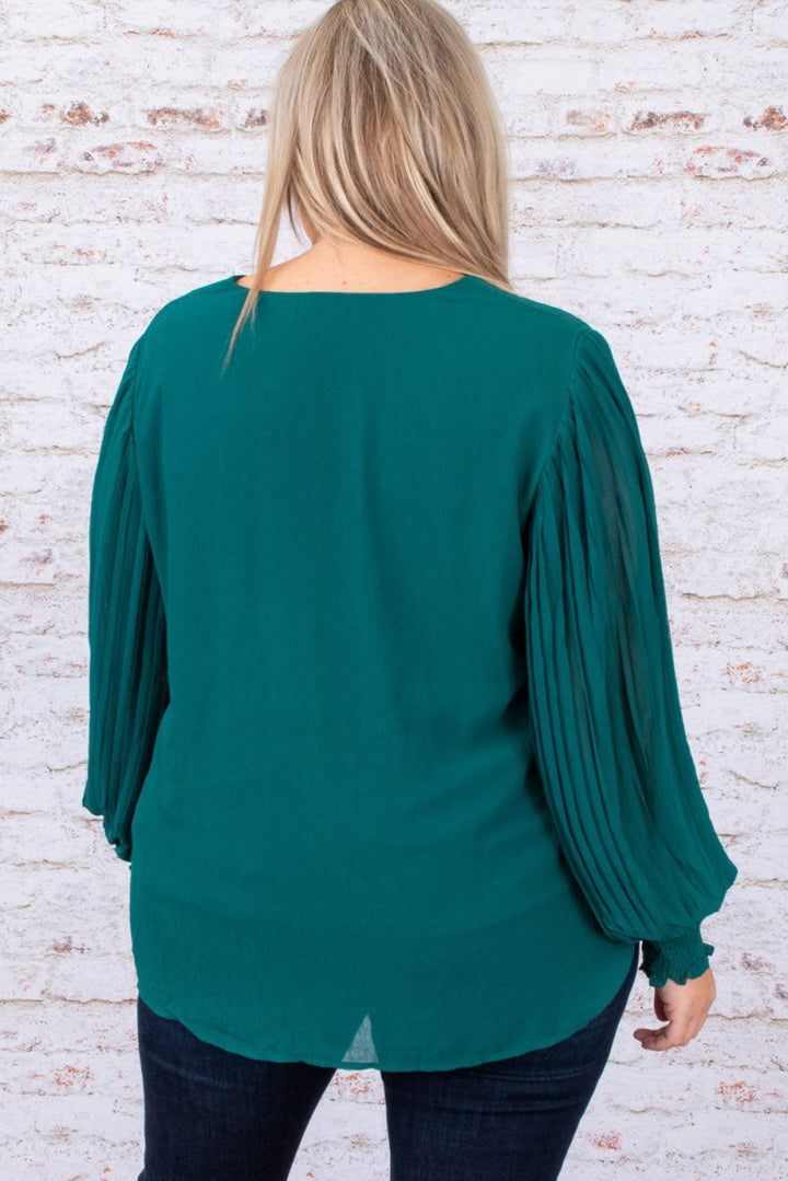 Osa Plus-Size Pleated Bubble Sleeve Blouse - Rebel Nomad