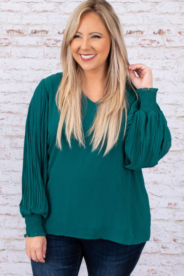 Osa Plus-Size Pleated Bubble Sleeve Blouse - Rebel Nomad