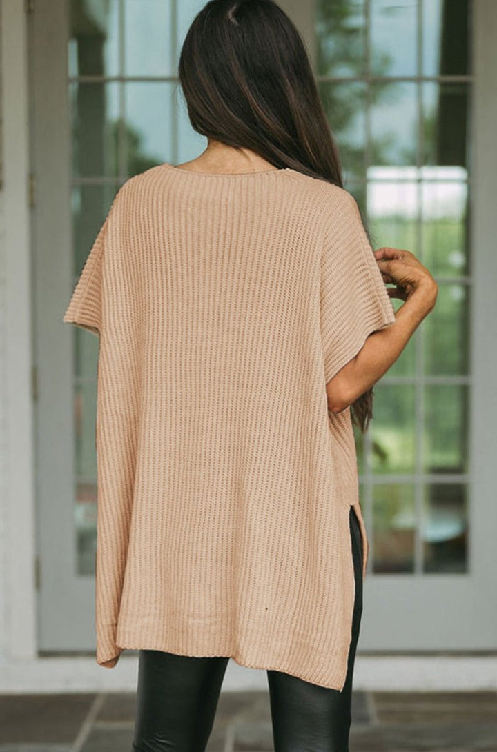 Ostrys Short Sleeve Side Slit Oversized Sweater - Rebel Nomad