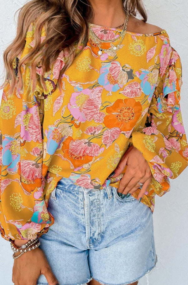 Othilia Floral Print Ruffle Puff Sleeve Blouse - Rebel Nomad