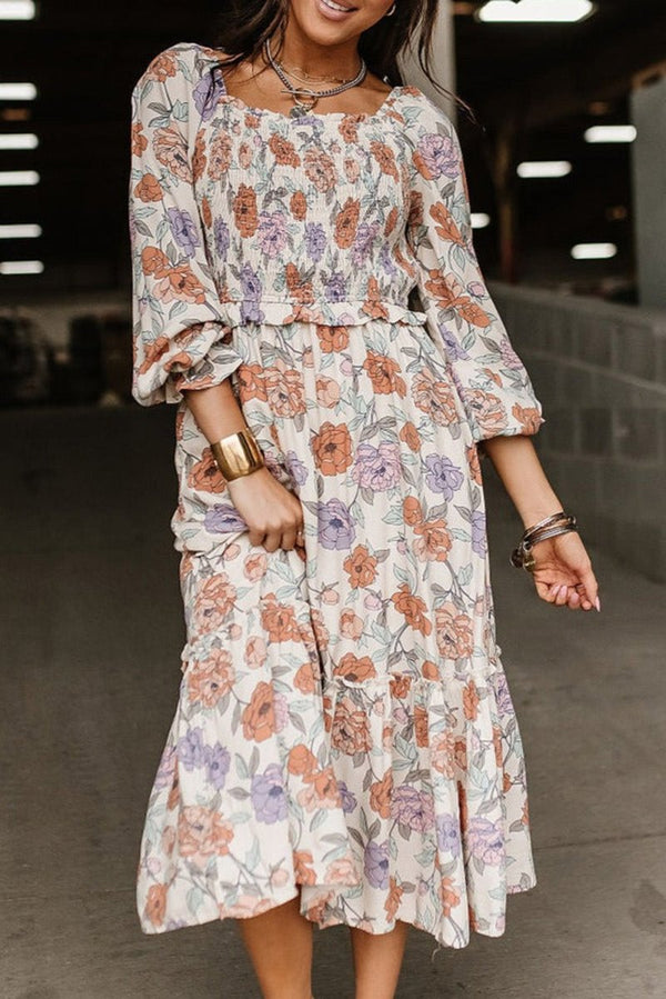 Panache Floral Smocked Long Sleeve Pocketed Dress - Rebel Nomad