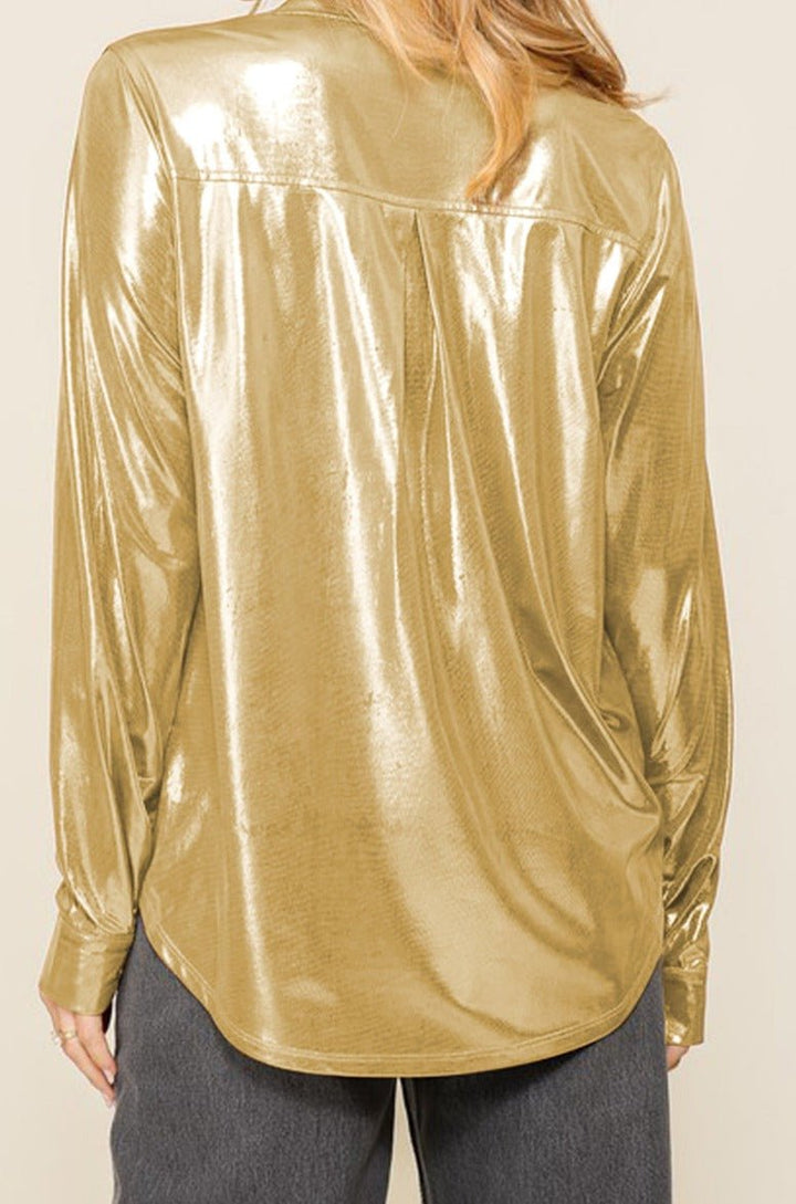 Patti Gold Metallic Luster Chest Pocket Shirt - Rebel Nomad