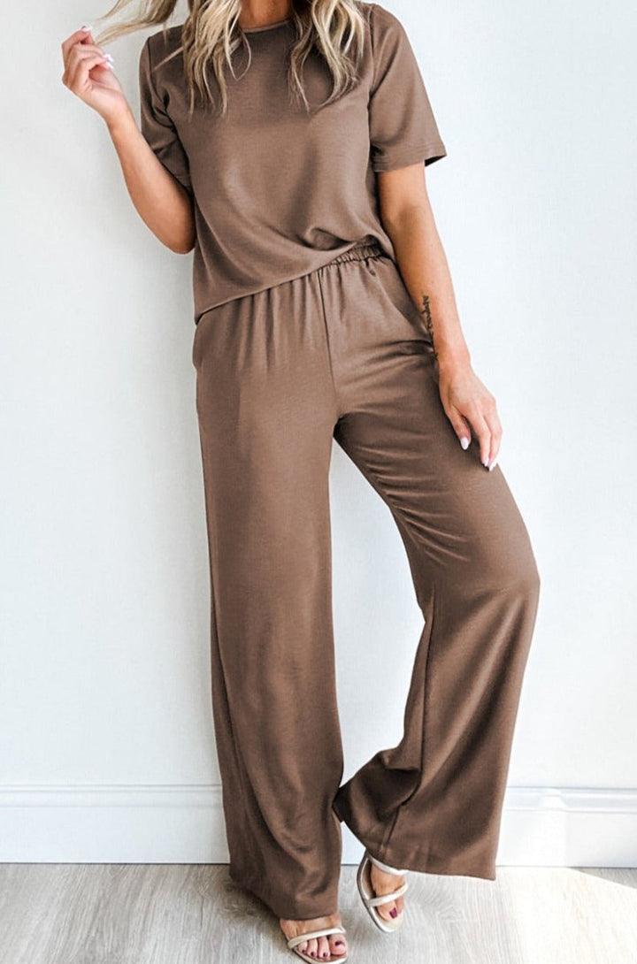 Pearlene 2pcs Wide Leg Pants & T-shirt Set - Rebel Nomad