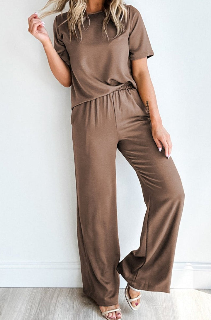 Pearlene 2pcs Wide Leg Pants & T-shirt Set - Rebel Nomad