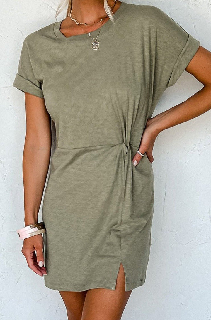 Pearlie Folded Sleeve Twisted Mini T-Shirt Dress - Rebel Nomad