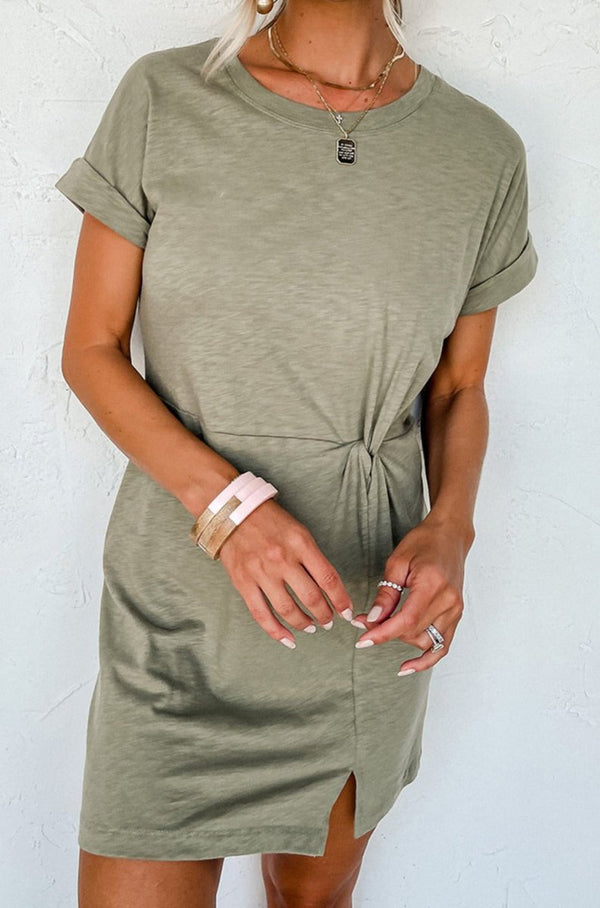 Pearlie Folded Sleeve Twisted Mini T-Shirt Dress - Rebel Nomad