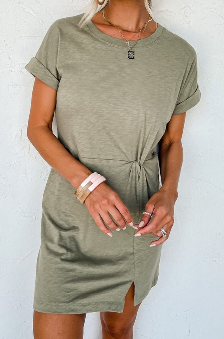 Pearlie Folded Sleeve Twisted Mini T-Shirt Dress - Rebel Nomad