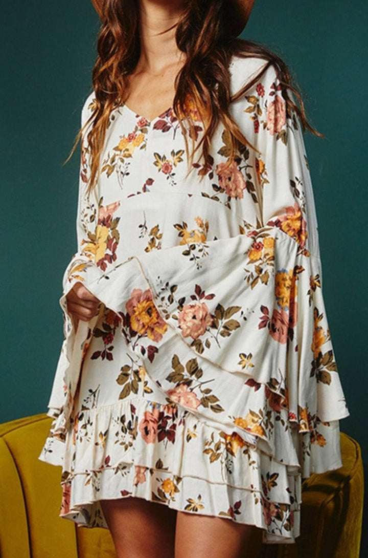 Peg Printed Floral Print Layered Sleeve Mini Dress - Rebel Nomad