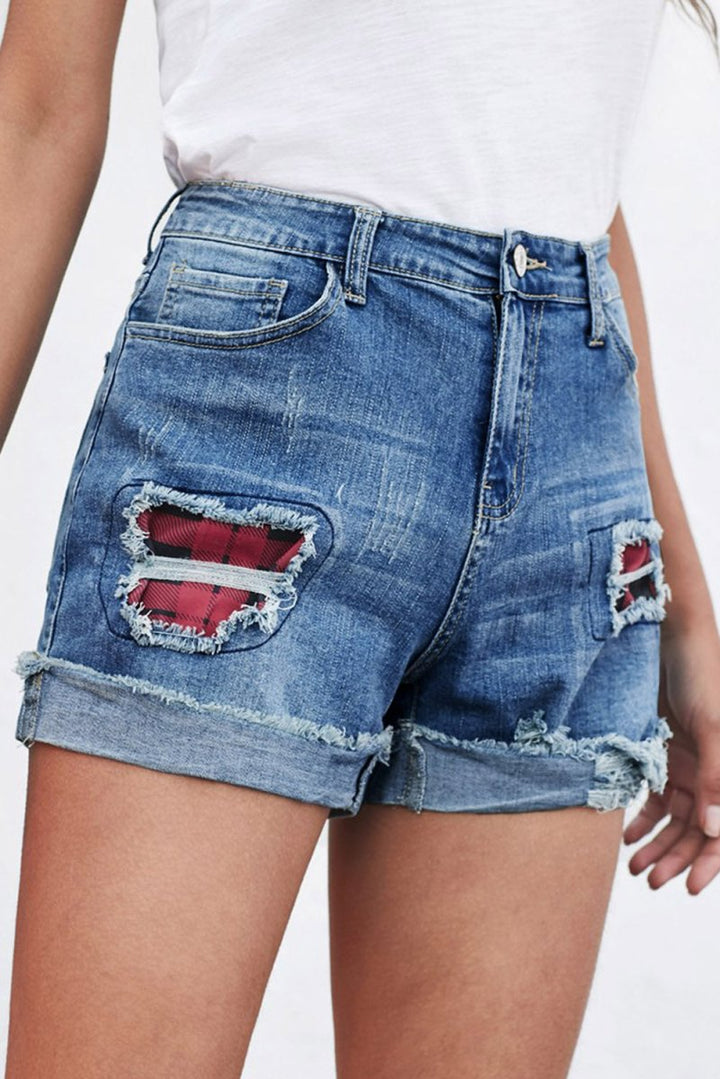 Penelope Patchwork Rolled Hem Denim Shorts - Rebel Nomad