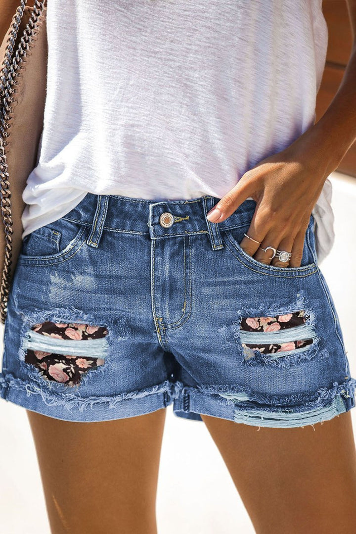 Penelope Patchwork Rolled Hem Denim Shorts - Rebel Nomad