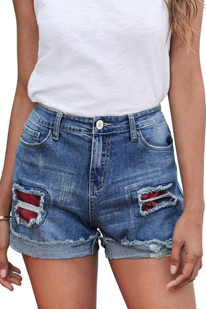 Penelope Patchwork Rolled Hem Denim Shorts - Rebel Nomad