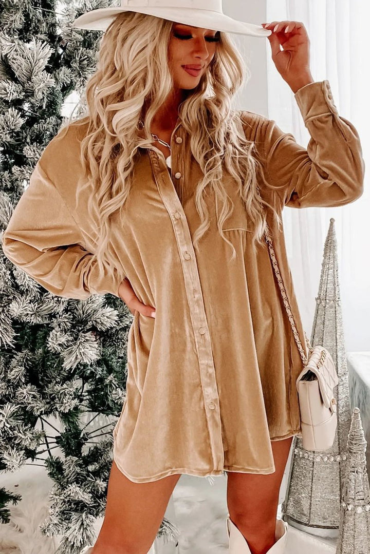 Penelope Velvet Button Front Shirt Mini Dress - Rebel Nomad