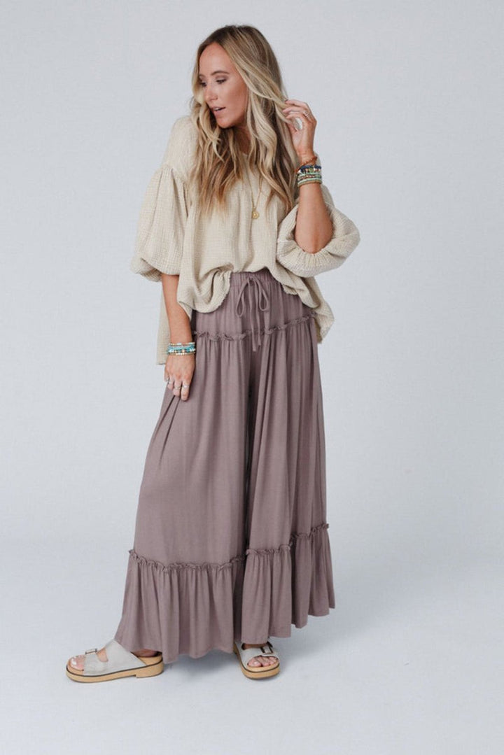 Petunia Frilled Drawstring High Waist Wide Leg Pants - Rebel Nomad