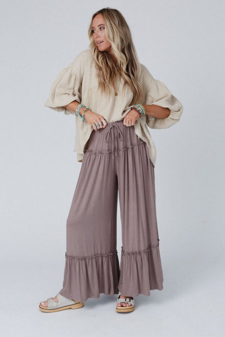 Petunia Frilled Drawstring High Waist Wide Leg Pants - Rebel Nomad