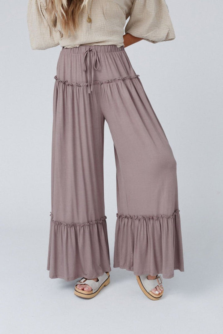 Petunia Frilled Drawstring High Waist Wide Leg Pants - Rebel Nomad