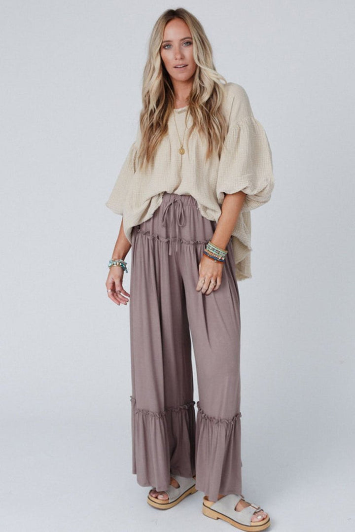 Petunia Frilled Drawstring High Waist Wide Leg Pants - Rebel Nomad