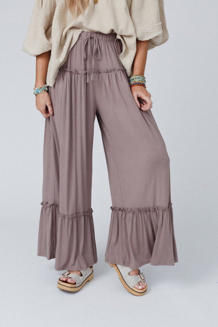 Petunia Frilled Drawstring High Waist Wide Leg Pants - Rebel Nomad