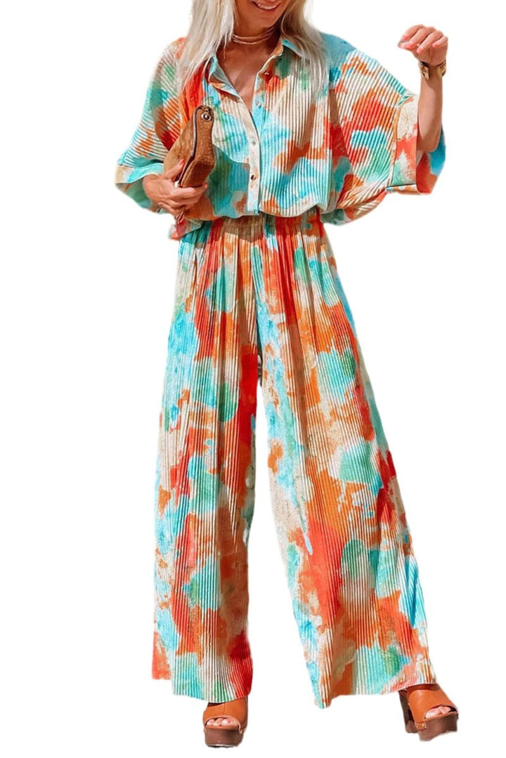 Portia Bohemian Tie Dye Pleated Shirt Collar Loose Jumpsuit - Rebel Nomad