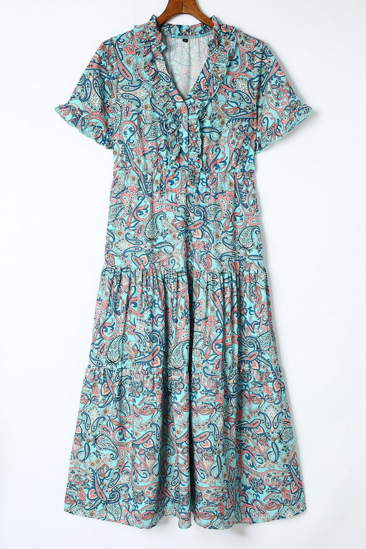 Priscilla Paisley Print Boho Holiday Ruffle Tiered Maxi Dress - Rebel Nomad