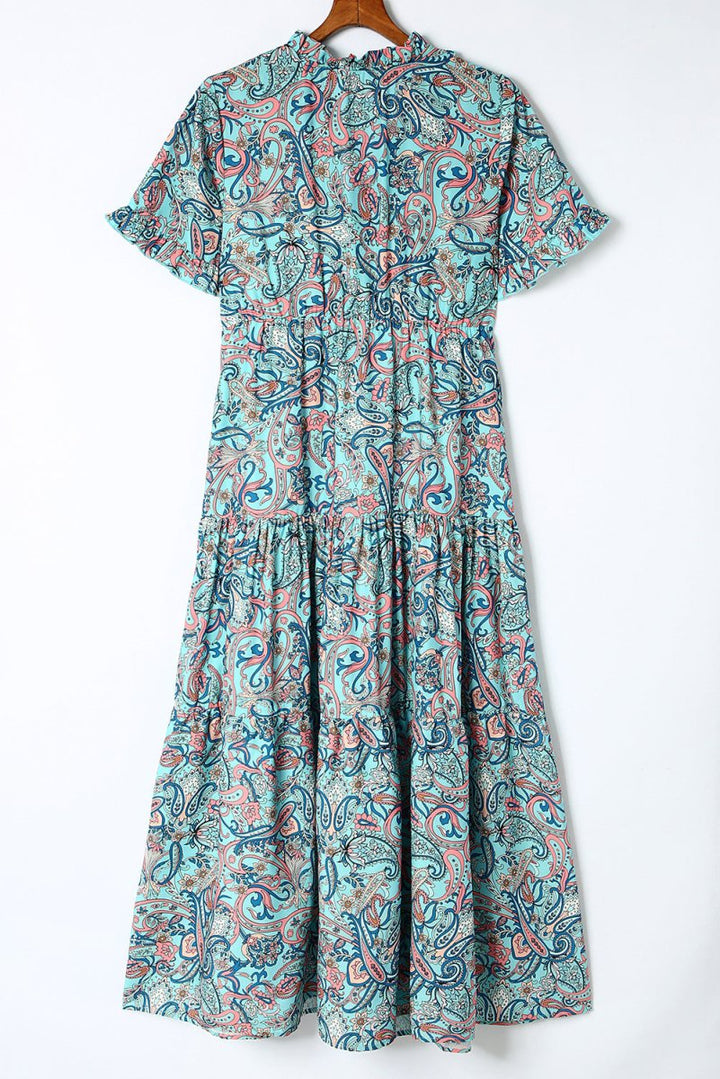 Priscilla Paisley Print Boho Holiday Ruffle Tiered Maxi Dress - Rebel Nomad