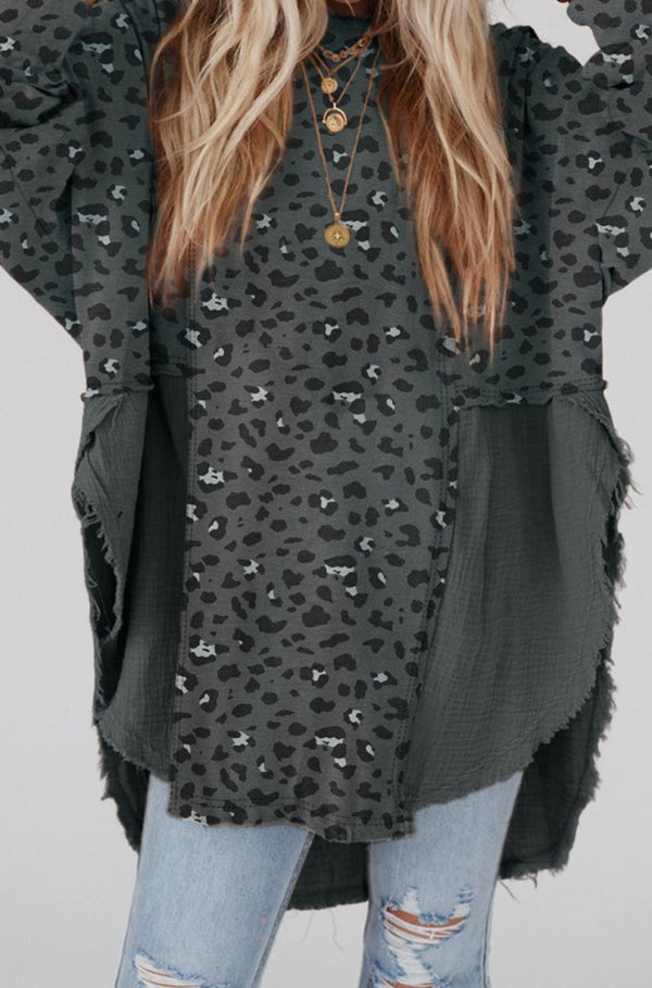 Prue Raw Edge Leopard Patchwork Oversized Blouse - Rebel Nomad