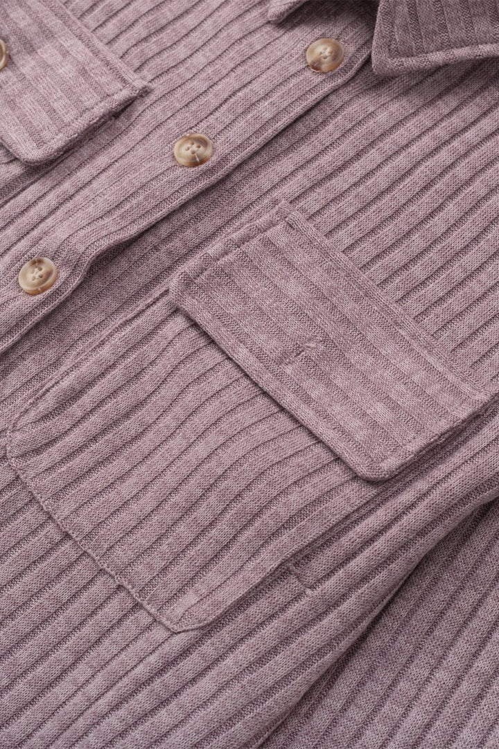 Purple Button Flap Pocket Ribbed Knit Shacket - Rebel Nomad