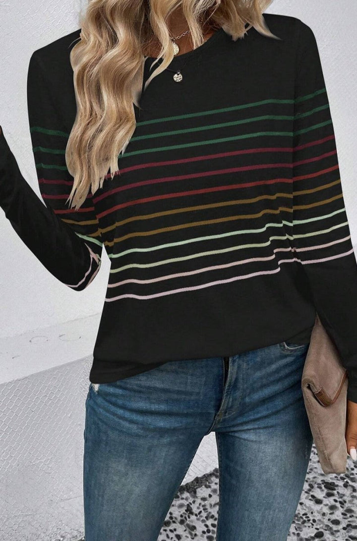 Qeturah Striped Crew Neck Long Sleeve Top - Rebel Nomad