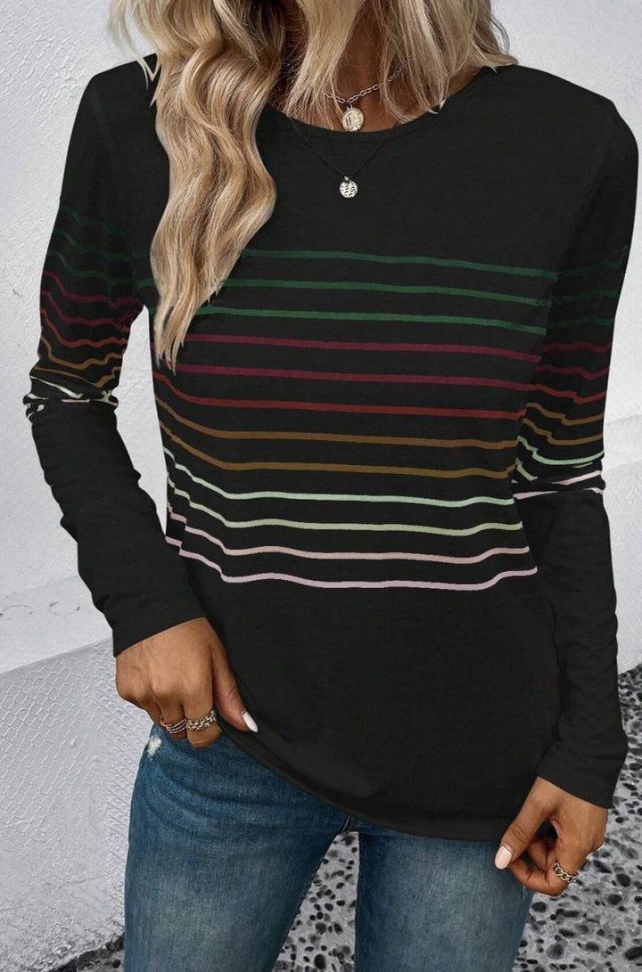 Qeturah Striped Crew Neck Long Sleeve Top - Rebel Nomad