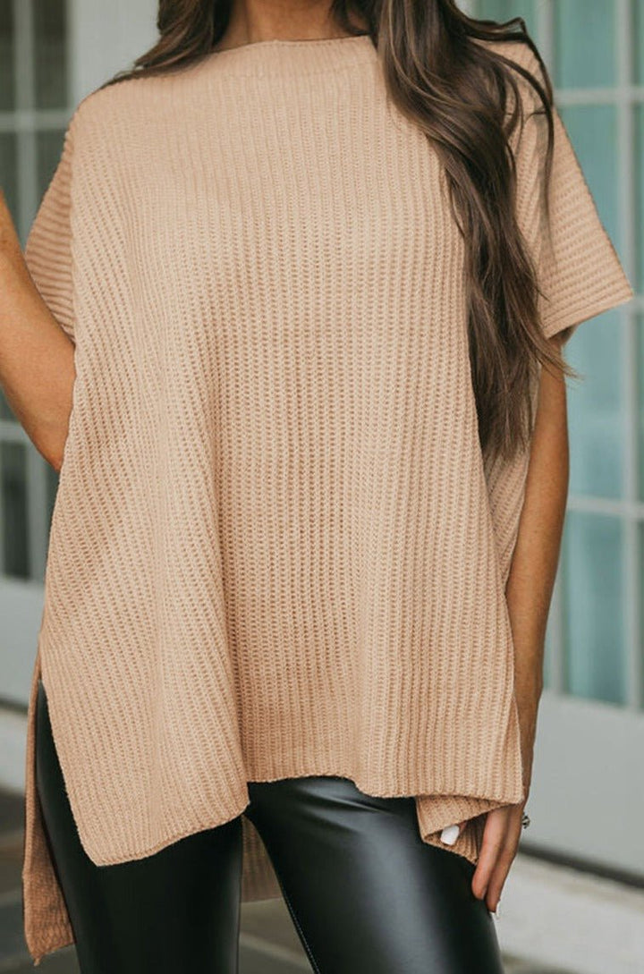 Queen Short Sleeve Side Slit Oversized Sweater - Rebel Nomad