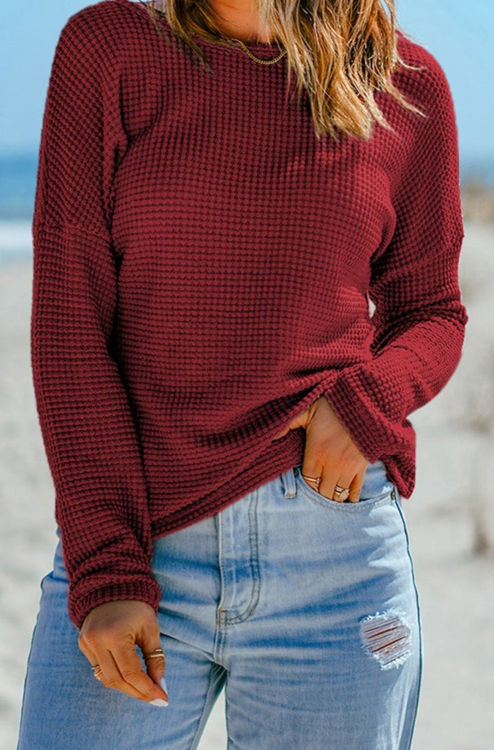 Quinlan Waffle Knit Drop Shoulder Long Sleeve Top - Rebel Nomad