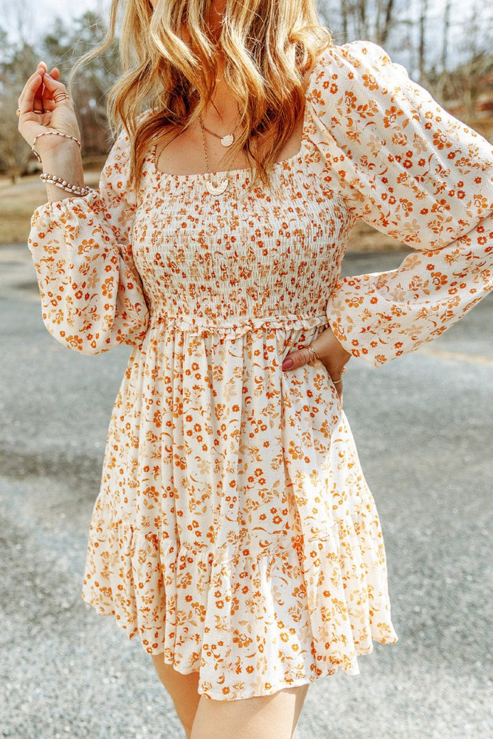 Raina Boho Floral Smocked Puff Sleeve Mini Dress - Rebel Nomad