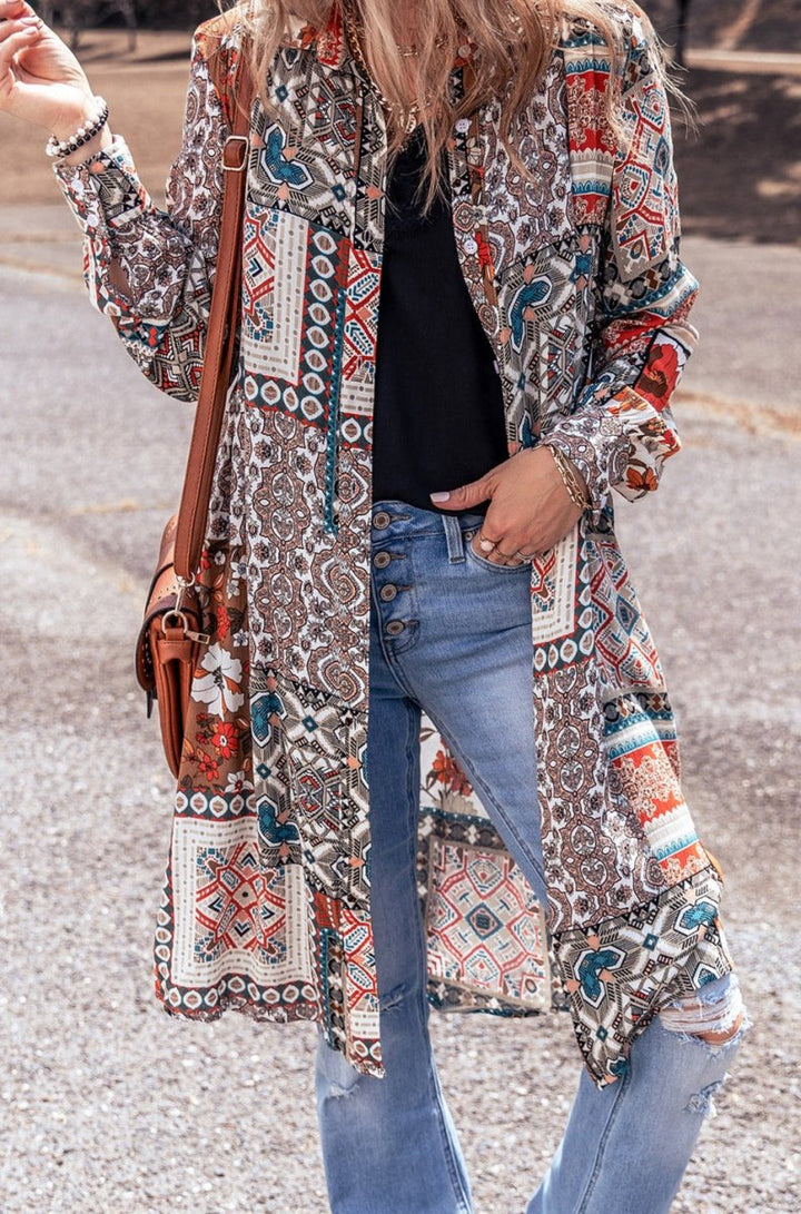 Raina Boho Mix Print Long Kimono - Rebel Nomad