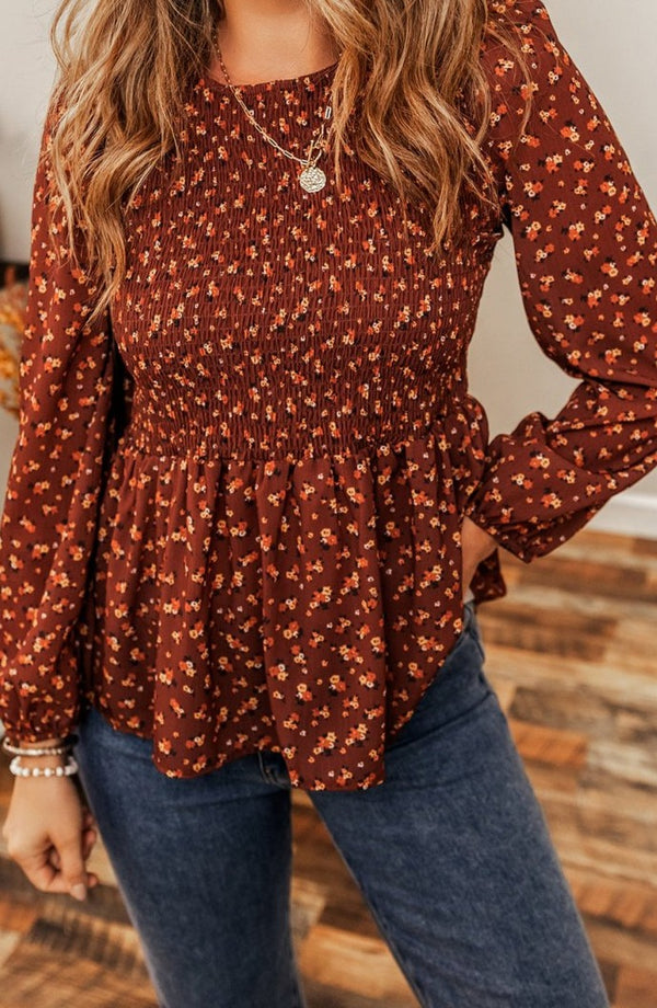 Rayne Boho Floral Smocked Bust Ruffled Peplum Blouse - Rebel Nomad