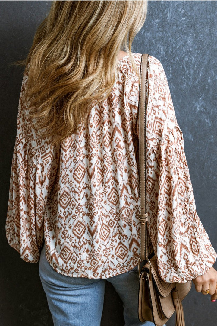 Remi Western Print Balloon Sleeve Tassel Blouse - Rebel Nomad