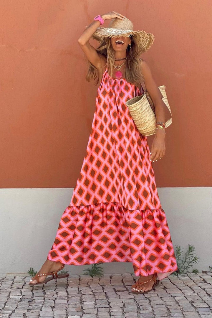 Rosalina Geometric Print Loose Fit Sleeveless Maxi Dress - Rebel Nomad