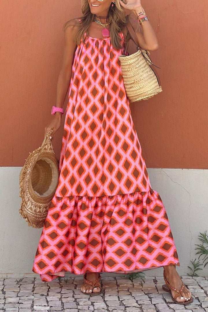 Rosalina Geometric Print Loose Fit Sleeveless Maxi Dress - Rebel Nomad