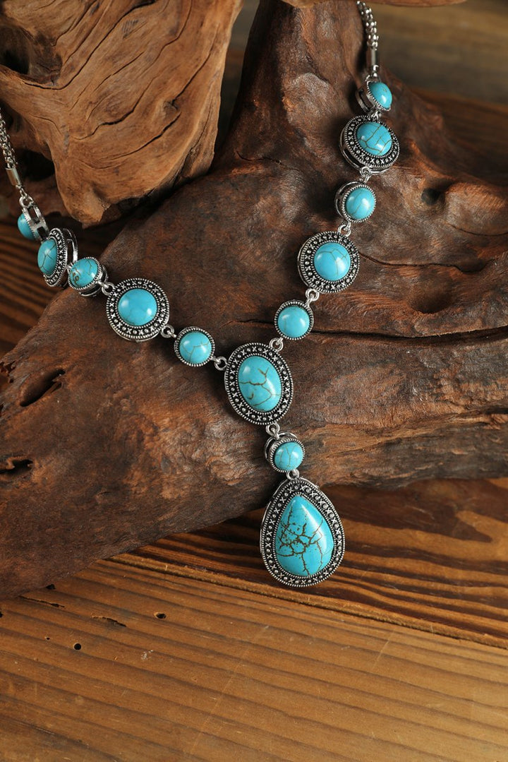 Roseate Crackle Turquoise Water Drop Charm Necklace - Rebel Nomad