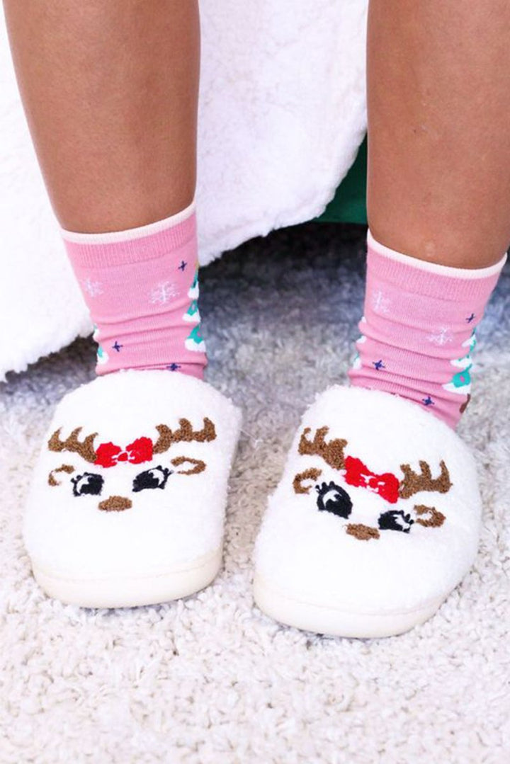 Rudolfa Christmas Cartoon Pattern Plush Slippers - Rebel Nomad