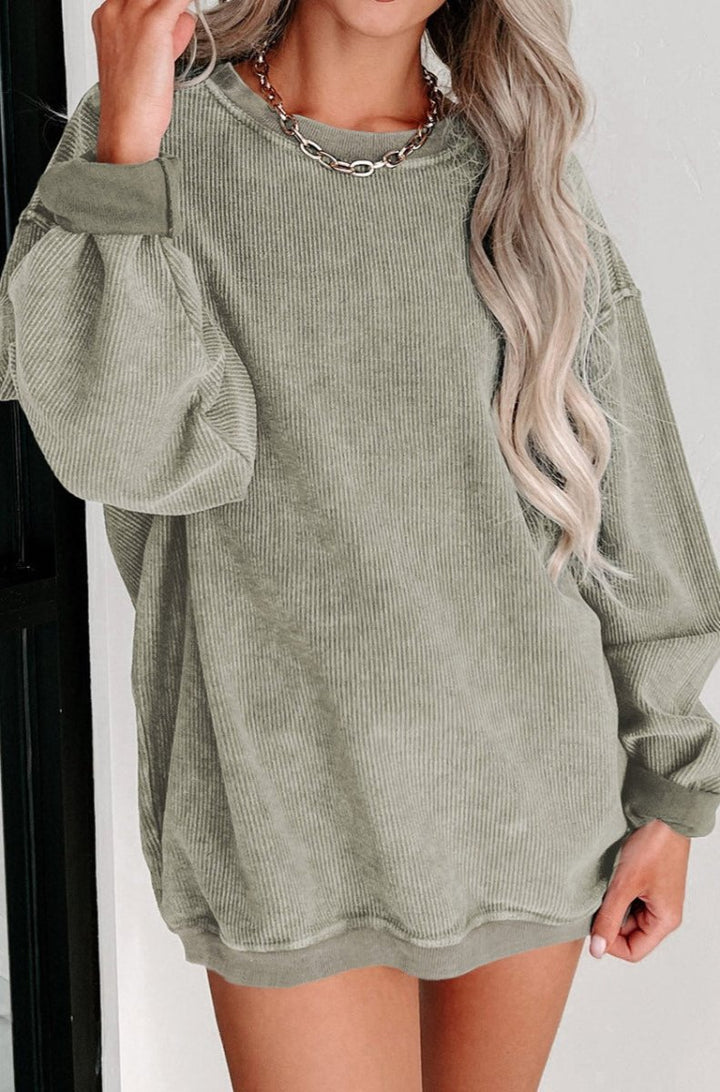 Ruthie Solid Ribbed Knit Round Neck Pullover Sweatshirt - Rebel Nomad