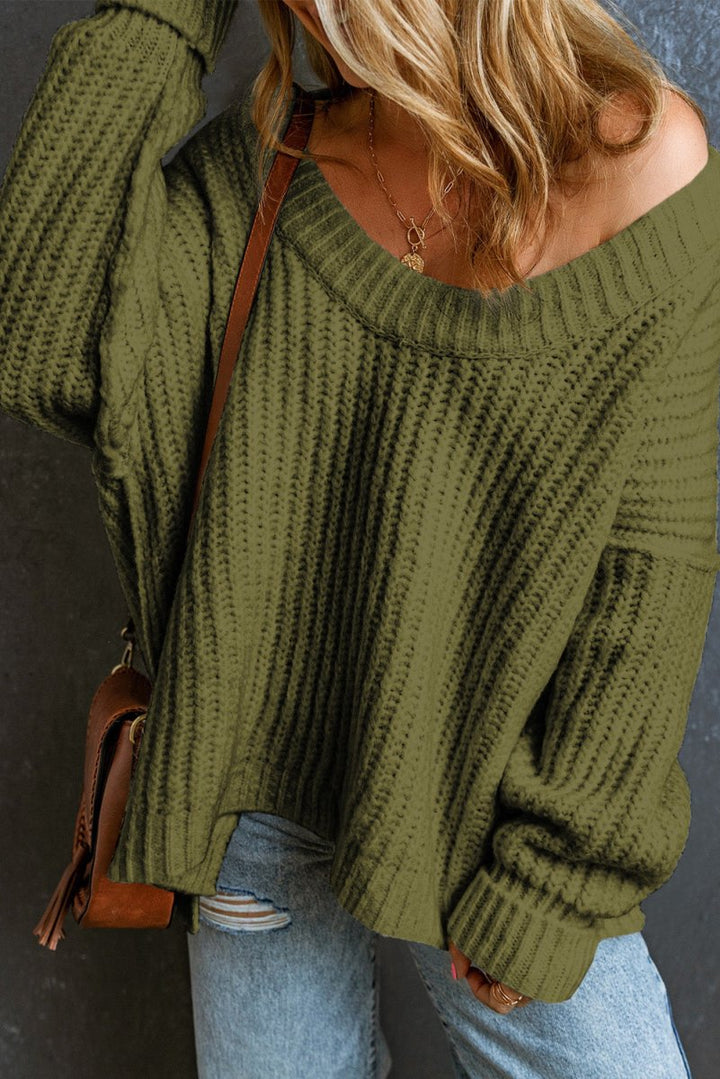 Rylla Green Ribbed Knit Round Neck Slouchy Chunky Sweater - Rebel Nomad