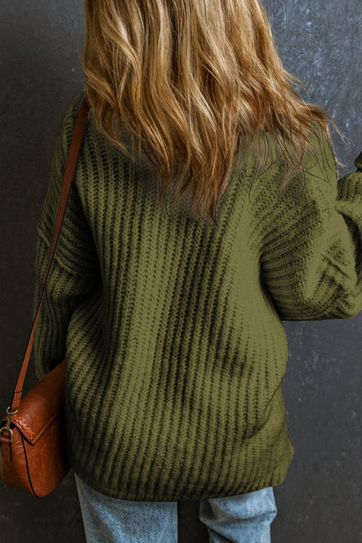 Rylla Green Ribbed Knit Round Neck Slouchy Chunky Sweater - Rebel Nomad