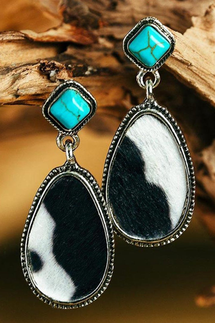 Sadie Cow Print Turquoise Drop Earrings - Rebel Nomad