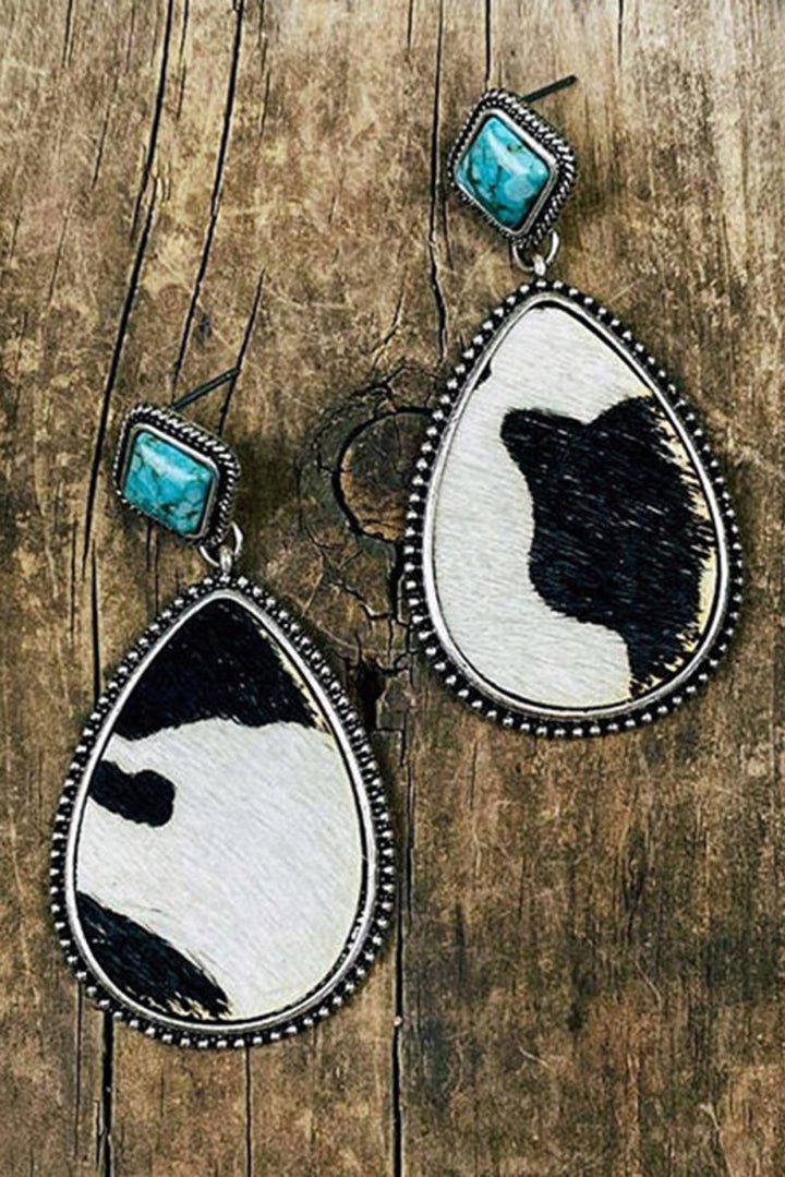 Sadie Cow Print Turquoise Drop Earrings - Rebel Nomad