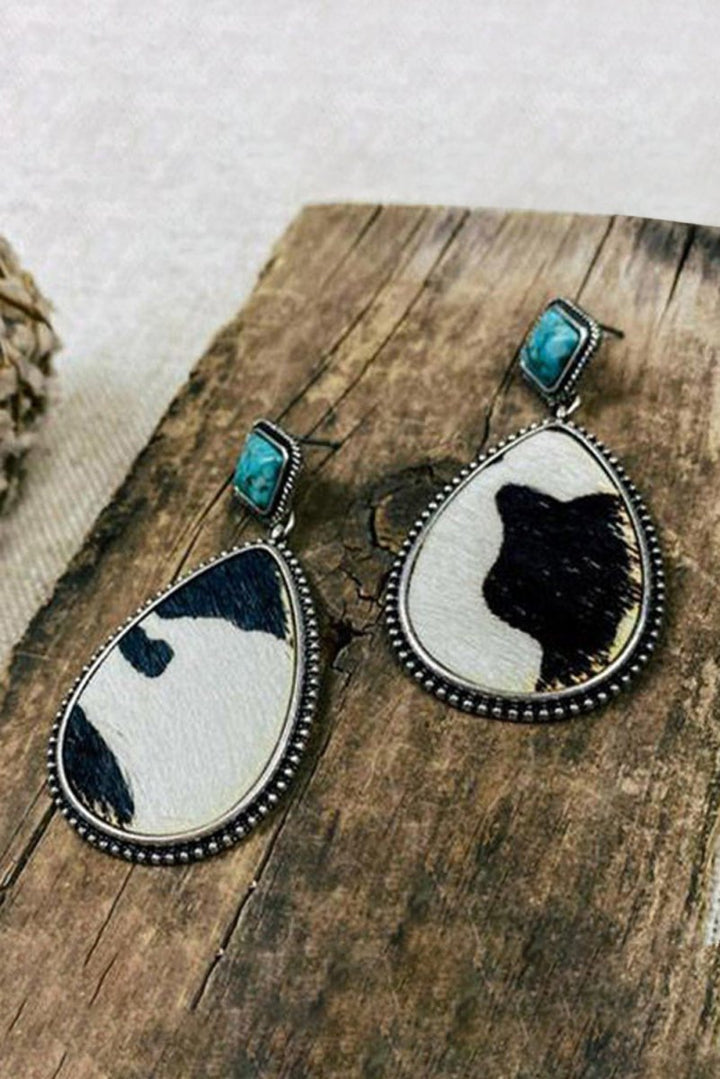 Sadie Cow Print Turquoise Drop Earrings - Rebel Nomad