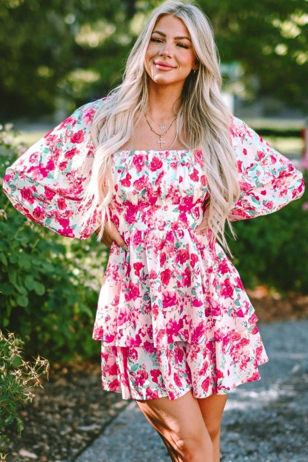 Sahana Ruffle Tiered High Waist Puff Sleeve Floral Dress - Rebel Nomad