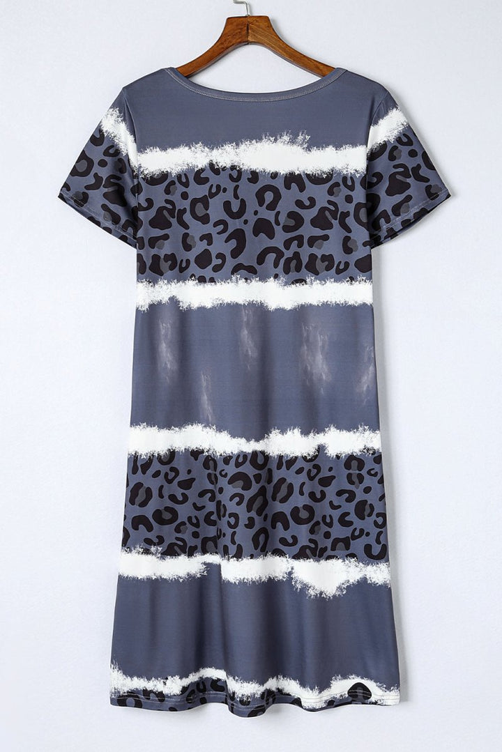 Salena Leopard Color Block V-Neck T-shirt Dress - Rebel Nomad