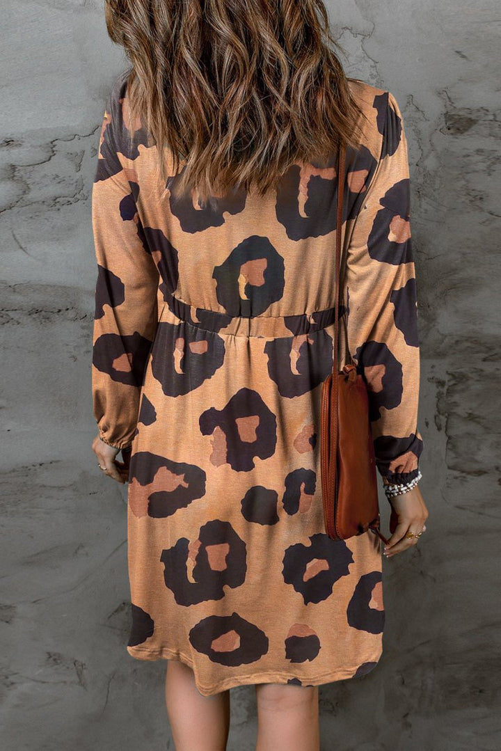 Salina Leopard Print Button Front Bubble Sleeve Loose Knit Dress - Rebel Nomad