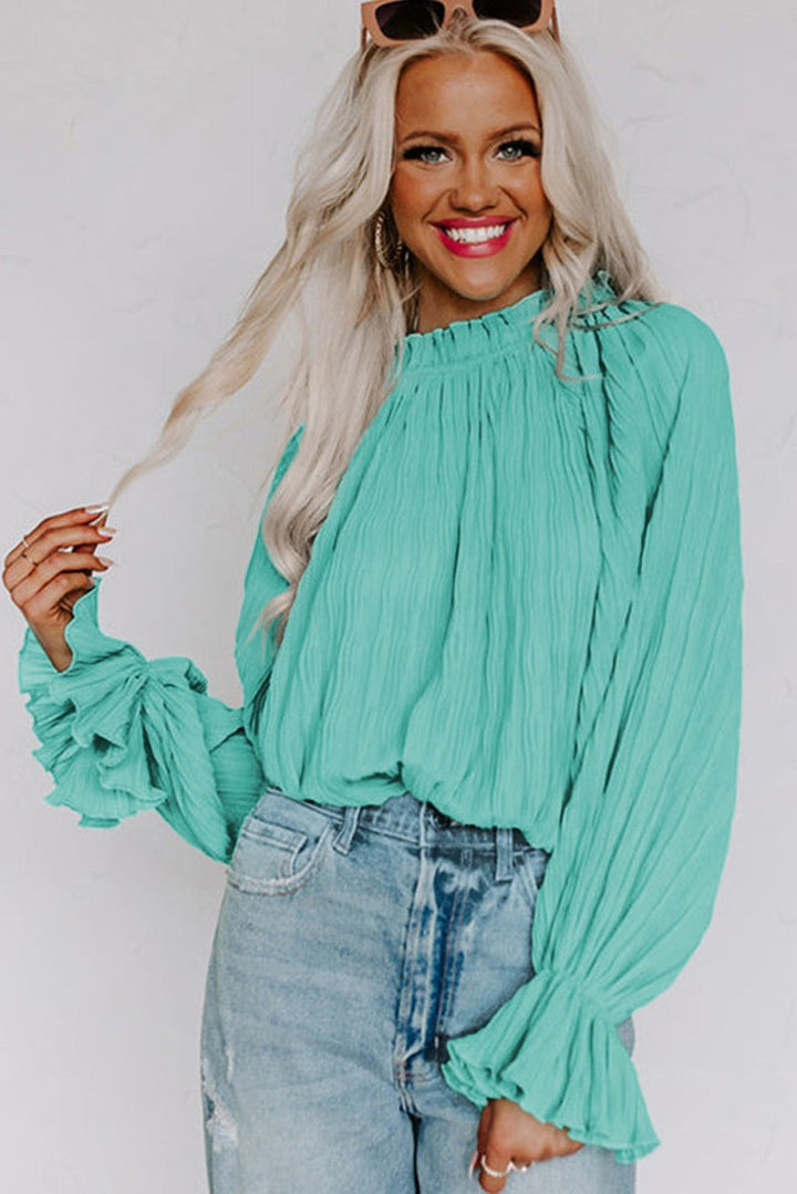 Samara Striking Pleated Flared Cuff Long Sleeve Blouse - Rebel Nomad