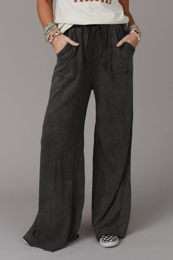 Sarai Mineral Washed Drawstring Retro Wide Leg Pants - Rebel Nomad