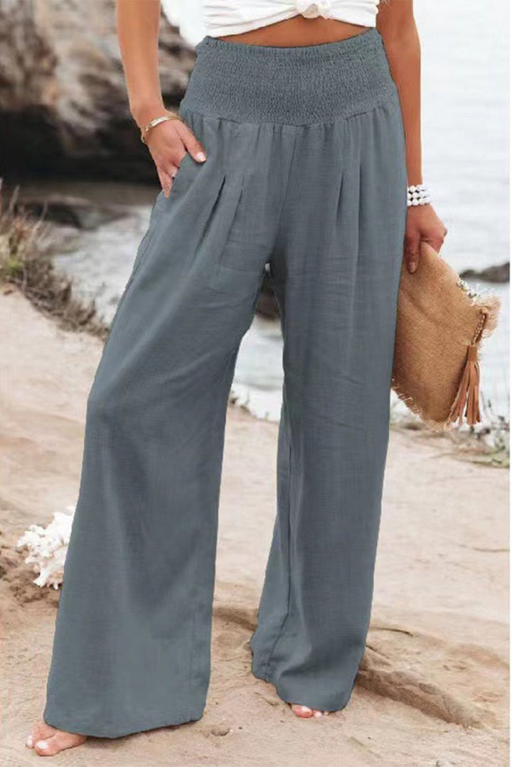 Selene Smocked Wide Waistband High Waist Wide Leg Pants - Rebel Nomad